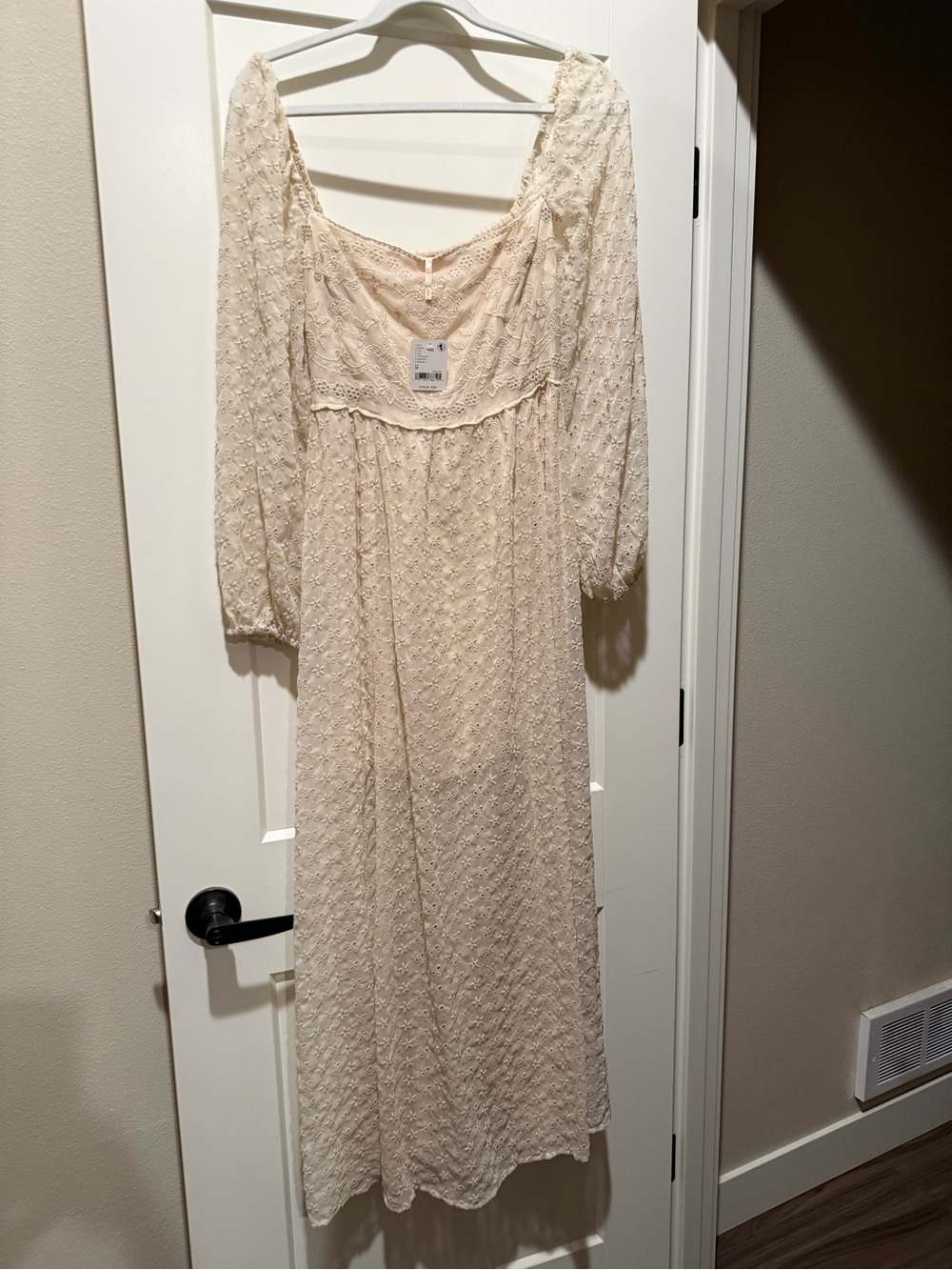 Free People Cream Lace Maxi Dress with Puff Sleeves